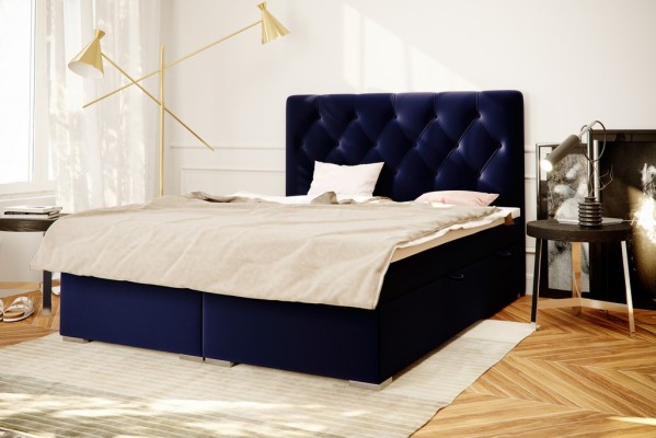 Boxspring Bett Hotel Doppel Blau Textil Luxus Betten Polster Bettkasten Funktion