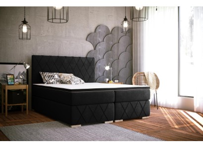 Komplett Set Matratze & Topper Boxspring Bett Schwarz Polster 180x200cm Betten