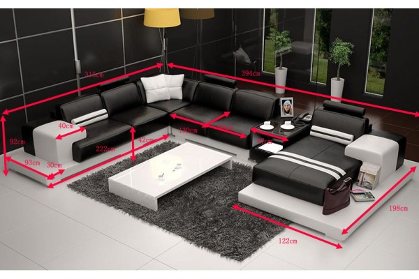 Sofa Couch Wohnlandschaft XXL Couch Ledersofa mit Ottomane Sofagarnitur 2725