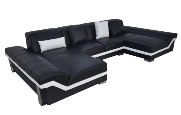 Ledersofa Couch Wohnlandschaft Eck Garnitur Design Modern Sofa U-Form mit USB