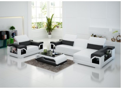  Ledersofa Moderne Couch Wohnlandschaft Ecksofa Sessel Set Garnitur Sofa mit USB