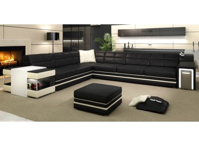 L образный современный мягкий диван в черном цвете 
