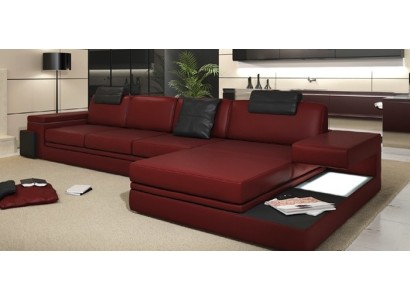 Rote Design Wohnzimmer Couch Stoff Sofa Polster Eck Textil Garnitur LED + USB