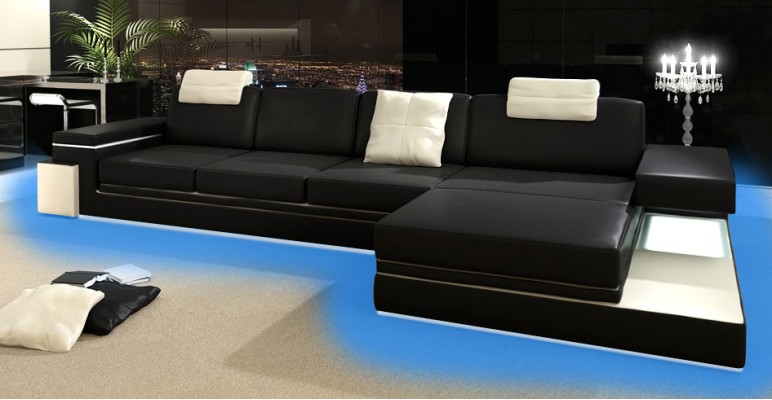 Ecksofa mit USB Couch Sofa Wohnlandschaft Sitz Eck Garnitur Leder Textil PHM88