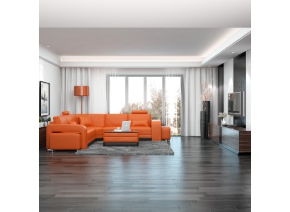Яркий угловой оранжевый L образный диван для гостиной 