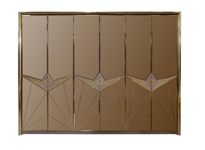 Гардеробный шкаф в люксовом дизайне премиум класса с элементами выполненными под золото