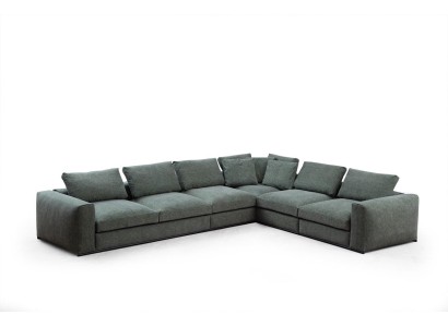 Wohnlandschaft Ecksofa L-Form Holz mit Textil Moderne Couch Neu grün