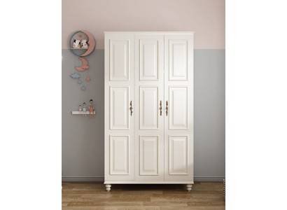 Деревянный шкаф для одежды в классическом стиле в белом цвете 