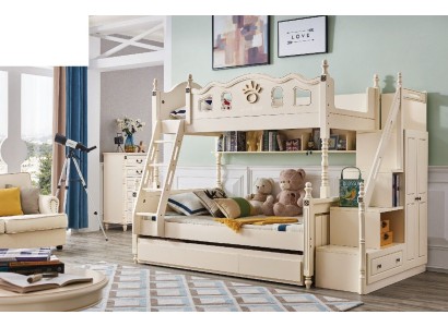 Детская милая двухъярусная кровать из дерева для детской комнаты с дополнительной секцией 