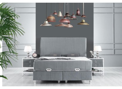 Schlafzimmer Set Grau Metall Bett Boxspring Design 2x Nachttische Neu 3tlg.