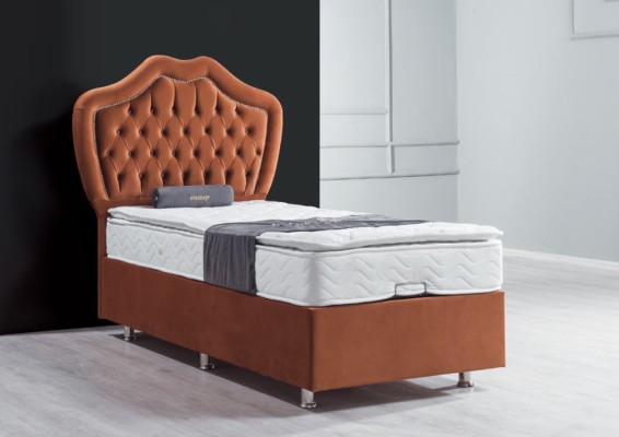 Роскошная коричневая односпальная кровать с пружинными блоками Честерфилд