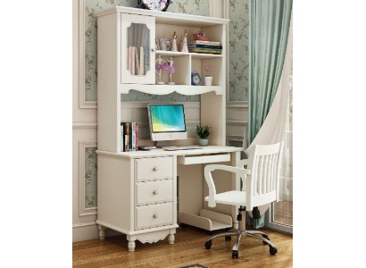 Компьютерный стол со шкафом и офисное кресло в белом цвете 