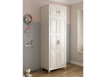 Классический шкаф для одежды в детской комнате в белом цвете 