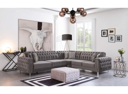 Роскошный угловой диван честерфилд с широкими подлокотниками