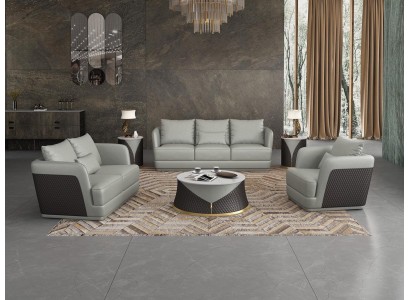 Комплект диванов 3+2 с кожаной обивкой в современном дизайне для гостиной