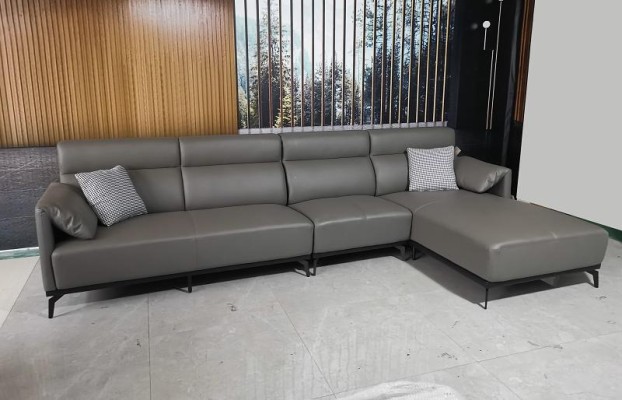 Ecksofa L-Form Wohnlandschaft Sofa Couch Polster Ecke Garnitur Graues Ledersofa