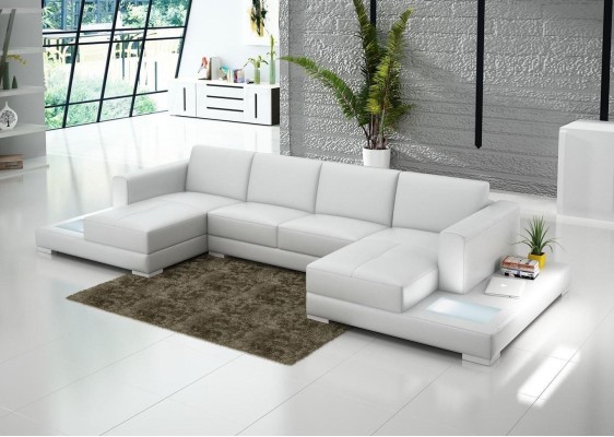 Ecke Ecksofa U-Form Wohnlandschaft Sofa Couch Polster Garnitur Stoff Sofas Leder