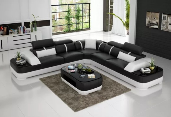 Design Möbel Eckcouch Ecksofa Wohnzimmer Lederpolster Couch Sofa