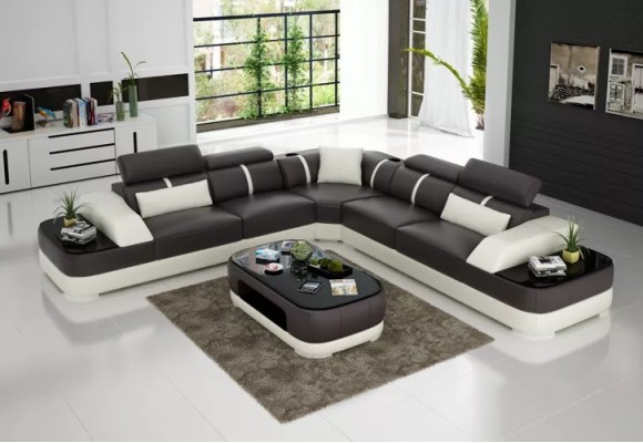 Design Möbel Eckcouch Ecksofa Wohnzimmer Lederpolster Couch Sofa