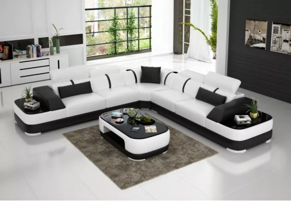 Design Möbel Eckcouch Ecksofa Wohnzimmer Lederpolster Couch Sofa