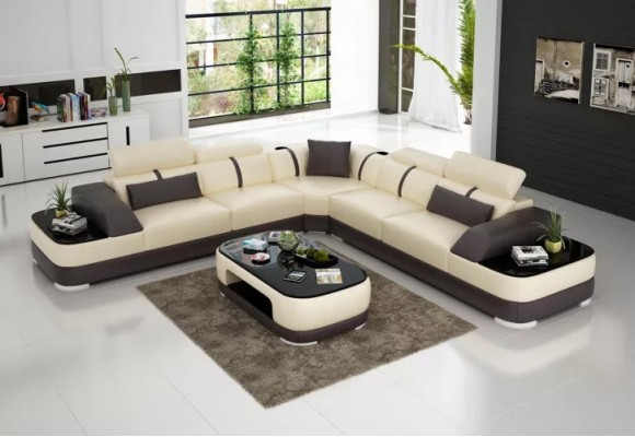 Design Möbel Eckcouch Ecksofa Wohnzimmer Lederpolster Couch Sofa