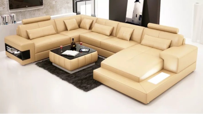 Corner sofa Couch Upholstery Living landscape Sofa 2-piece. Set coffee table corner suite