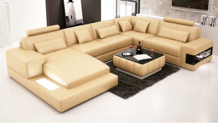 Corner sofa Couch Upholstery Living landscape Sofa 2-piece. Set coffee table corner suite