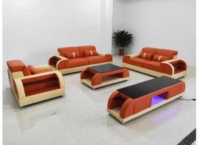 Великолепный диванный гарнитур 3+2+1 с кожаной обивкой в современном дизайне для гостиной