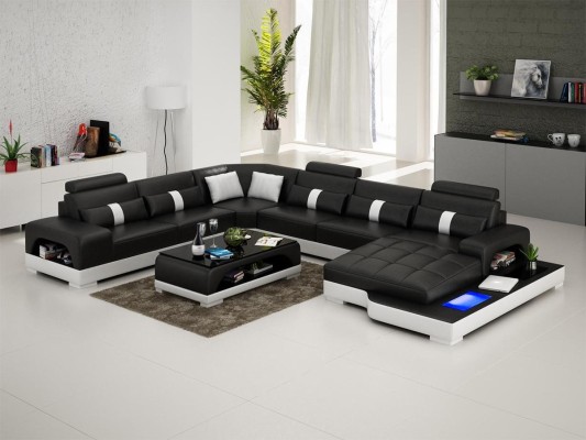 Eckgarnitur Ledersofa Design Luxus Wohnlandschaft led sofa couch Polster Ecksofa