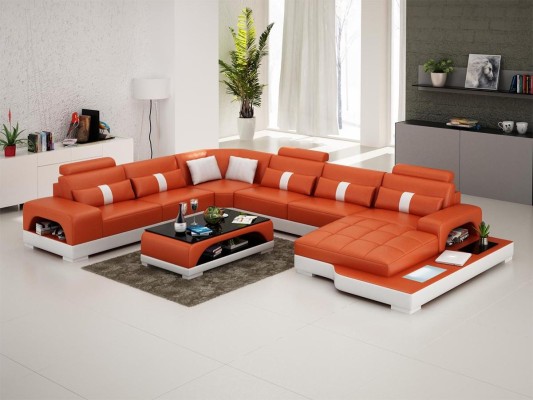 Eckgarnitur Ledersofa Design Luxus Wohnlandschaft led sofa couch Polster Ecksofa