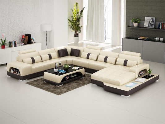 Eckgarnitur Ledersofa Design Luxus Wohnlandschaft led sofa couch Polster Ecksofa