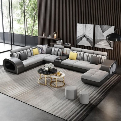 Ledersofa Sofa mit USB Couch Designersofa U Form Eckgarnitur Polsterecke Big neu