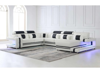 Элегантный угловой диван U-образной формы с обивкой из дизайнерской кожи для гостиной