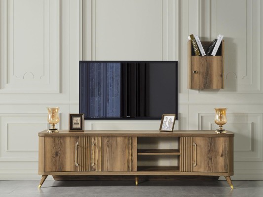 Chests of drawers TV cabinet Table television Wall Chest of drawers + Wall shelf Wood modern design new