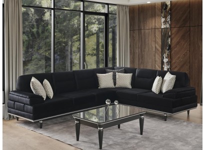 Schwarzes Ecksofa Design Textil Couchen Polster Möbel Wohnzimmer Couch