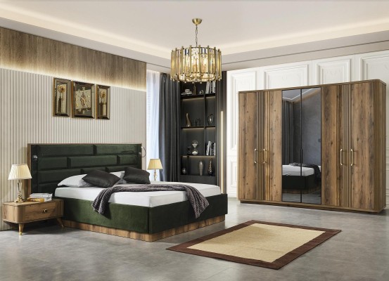 Design modernes Luxusbett 2 Nachttische Kleiderschrank inklusive 4-teiliges Set