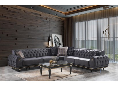 Современный угловой диван L-образной формы Честерфилд текстильная обивка роскошный диван для гостиной