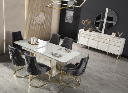 Esstisch Moderner Tisch Holz Esszimmer Garnitur 6x Stuhl Set Stühle 7tlg Set