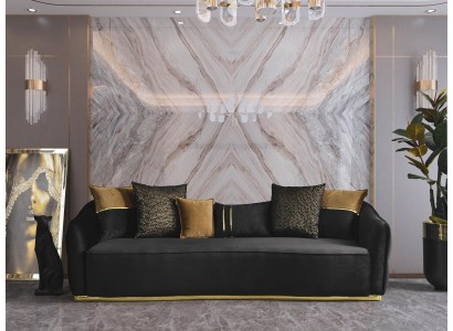 Элегантный тканевый 4х местный диван в черном цвете диван для гостиной 