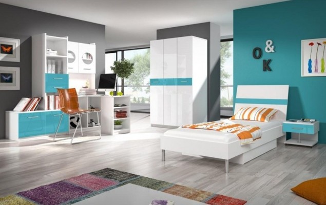 Kinderzimmer Turkis Modern Schrank Kommode Holz Tisch Schlafzimmer Jugend 5tlg