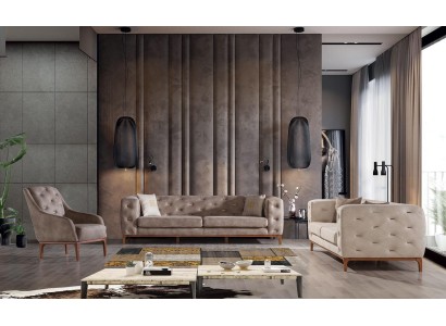 Дизайнерский Честерфилд диванный гарнитур 2х трехместных дивана и кресло из дерева