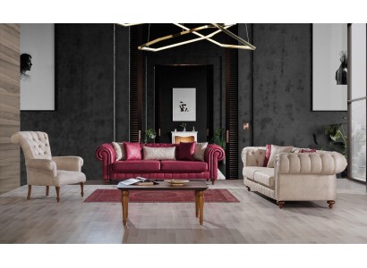 Дизайнерский диванный гарнитур Честерфилд 2х трехместных дивана и кресло одноместное из дерева