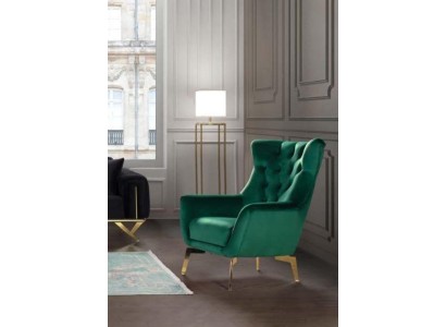 Дизайнерское кресло для отдыха в зеленом цвете обивка бархат Честерфилд