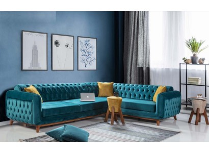 Угловой диван Честерфилд бирюзовый текстильная обивка диван угловой L формы