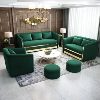 Green stainless steel sofa set 3+2 upholstery living room couches