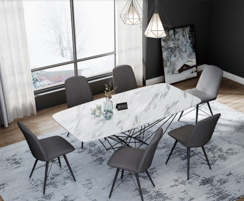 Design Esszimmer Gruppe Tisch + 6 Stühle Sitz Polster Garnitur Tische