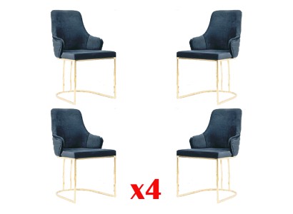 Stuhlgruppe 4x Stühle Stuhl Stoff Blau Stühle Möbel Gruppe Esszimmer