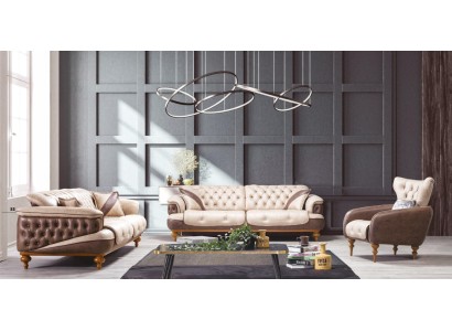 Люксовый диванный гарнитур 3+3+1 Честерфилд роскошная обивка современный стиль для вашей гостиной