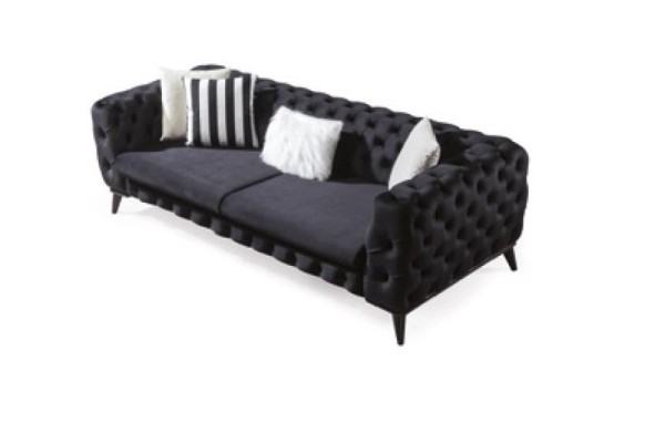 Sofagarnitur Sofa 3+3+1 Sitzer Schwarz Chesterfield Sessel Möbel