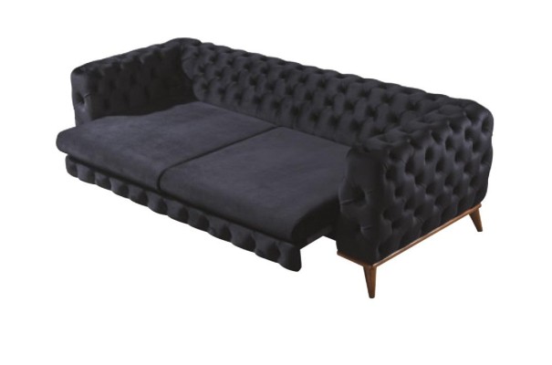 Sofagarnitur Sofa 3+3+1 Sitzer Schwarz Chesterfield Sessel Möbel